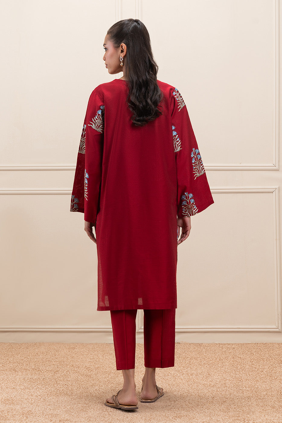 2 PIECE EMBROIDERED TWO TONE SUIT (PRET)
