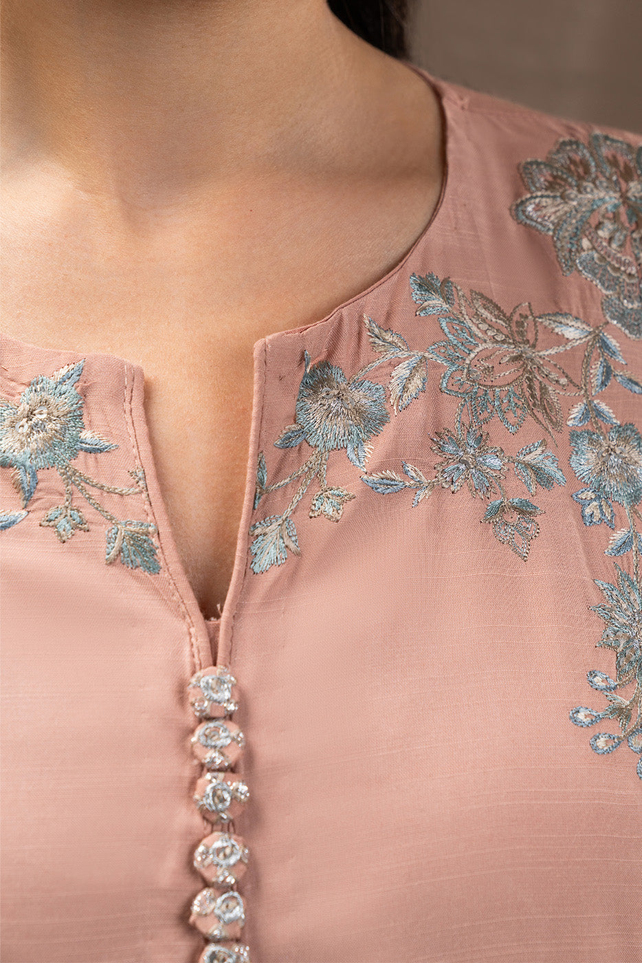 EMBROIDERED RAW SILK SHIRT (LUXURY PRET)