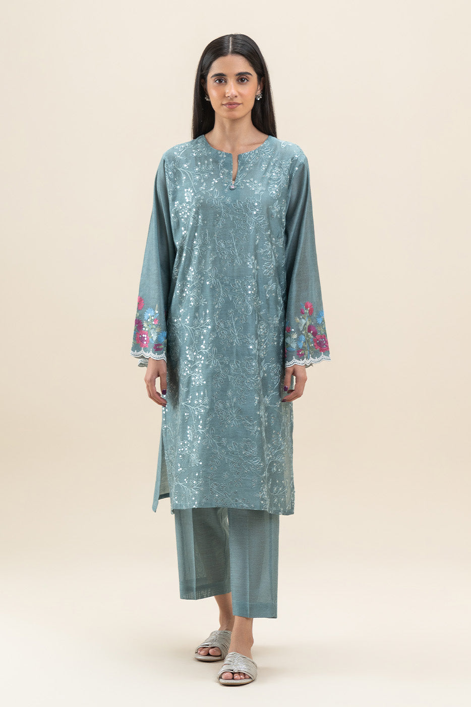 2 PIECE EMBROIDERED TWO TONE SUIT (PRET)