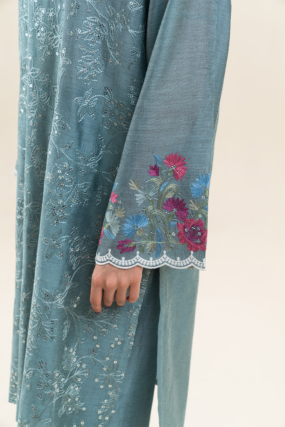 2 PIECE EMBROIDERED TWO TONE SUIT (PRET)