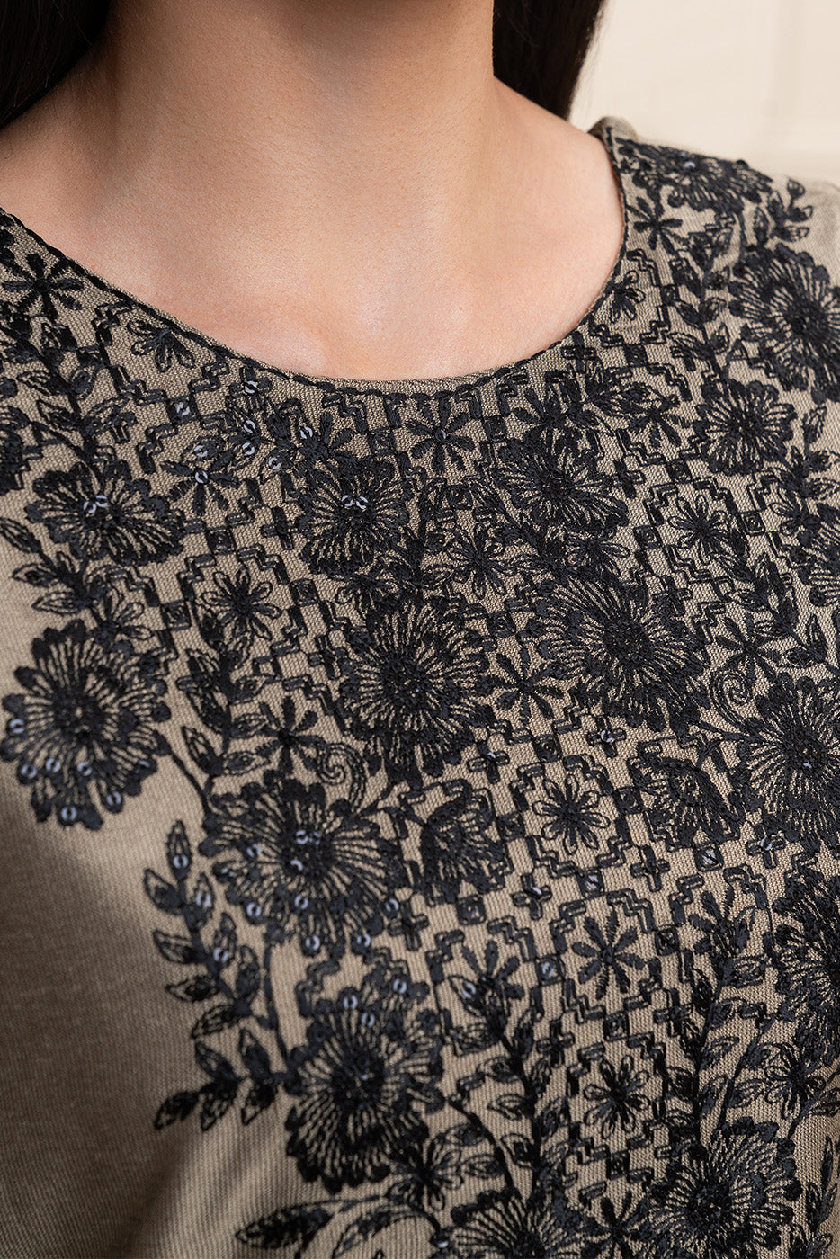 EMBROIDERED TWO TONE SHIRT (PRET)
