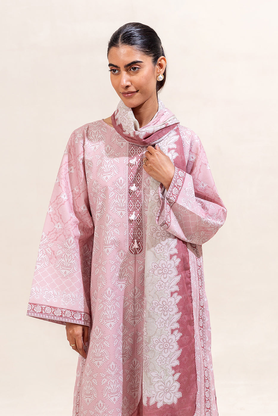 3 PIECE PRINTED LAWN SUIT-GARNET BLUSH (UNSTITCHED)