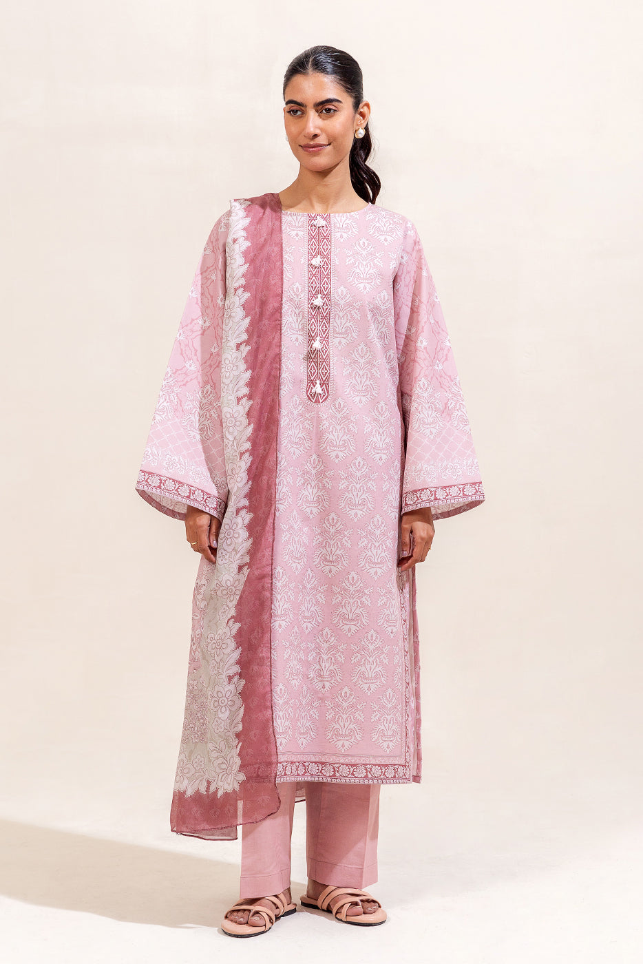 3 PIECE PRINTED LAWN SUIT-GARNET BLUSH (UNSTITCHED)