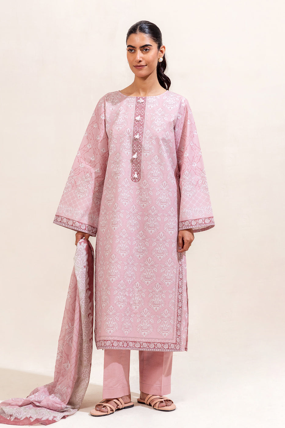 3 PIECE PRINTED LAWN SUIT-GARNET BLUSH (UNSTITCHED)