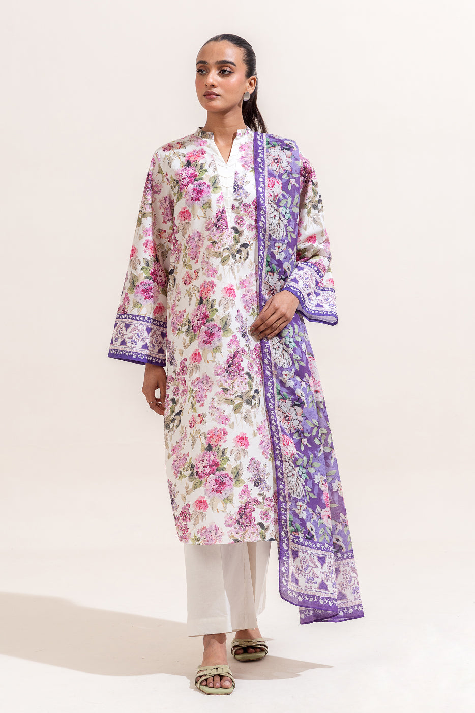 3 PIECE PRINTED LAWN SUIT-ASTER BLISS (UNSTITCHED)