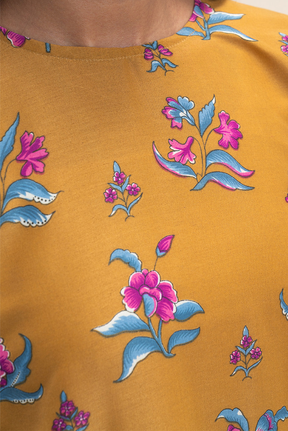 3 PIECE PRINTED BLENDED LAWN SUIT-MUSTARD BLOOM (UNSTITCHED)