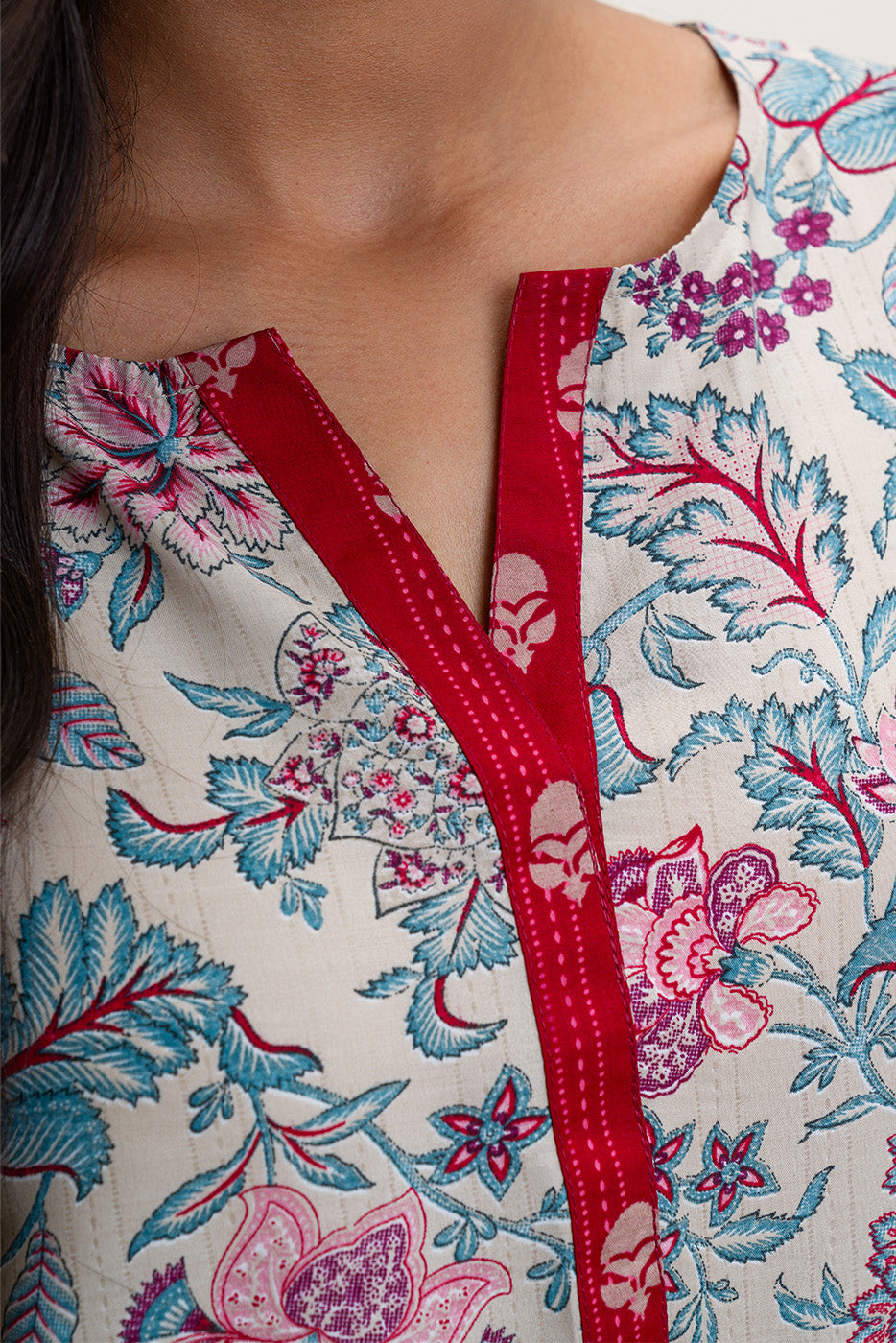 3 PIECE PRINTED BLENDED LAWN SUIT-DEEP CLARET (UNSTITCHED)