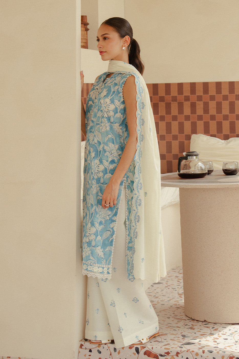 3 PIECE EMBROIDERED LAWN SUIT-CERULEAN HAZE (UNSTITCHED)