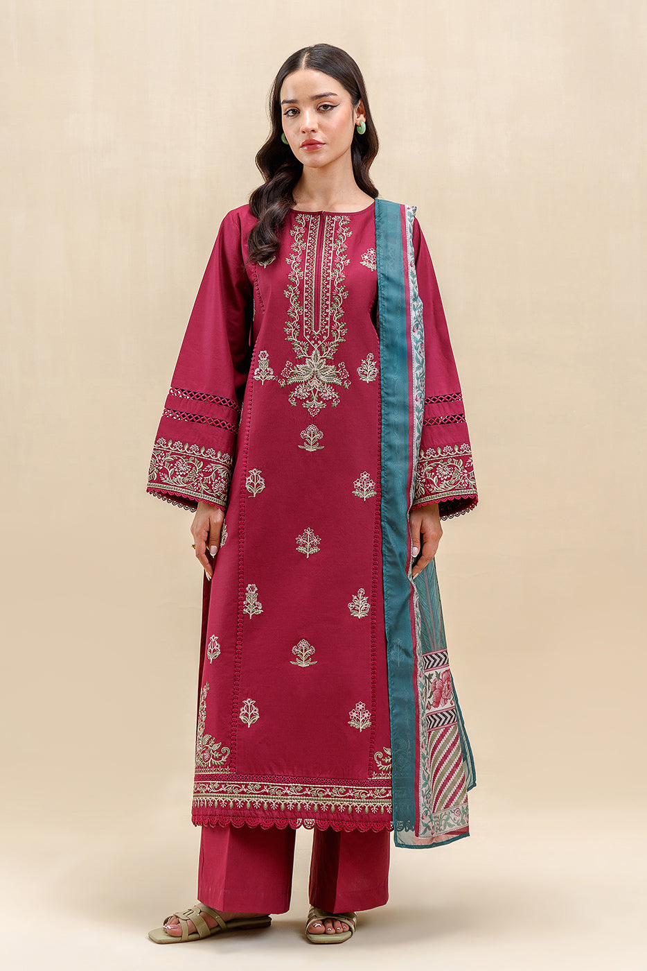 3 PIECE EMBROIDERED LAWN SUIT-ROSY ROUGE (UNSTITCHED)