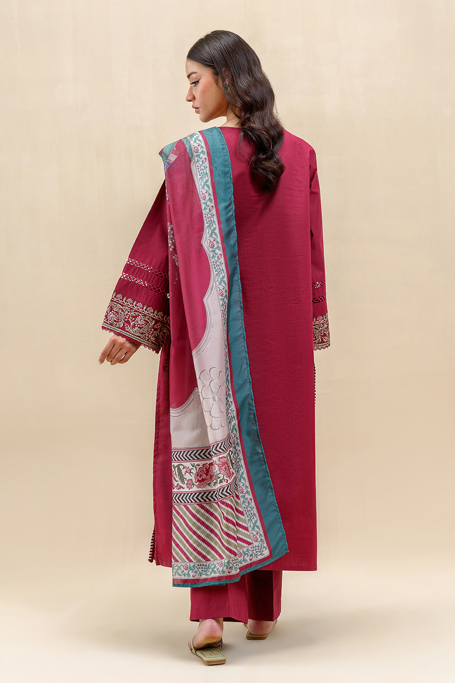 3 PIECE EMBROIDERED LAWN SUIT-ROSY ROUGE (UNSTITCHED)