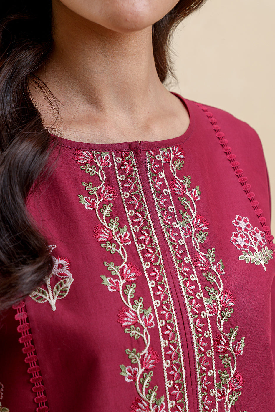 3 PIECE EMBROIDERED LAWN SUIT-ROSY ROUGE (UNSTITCHED)
