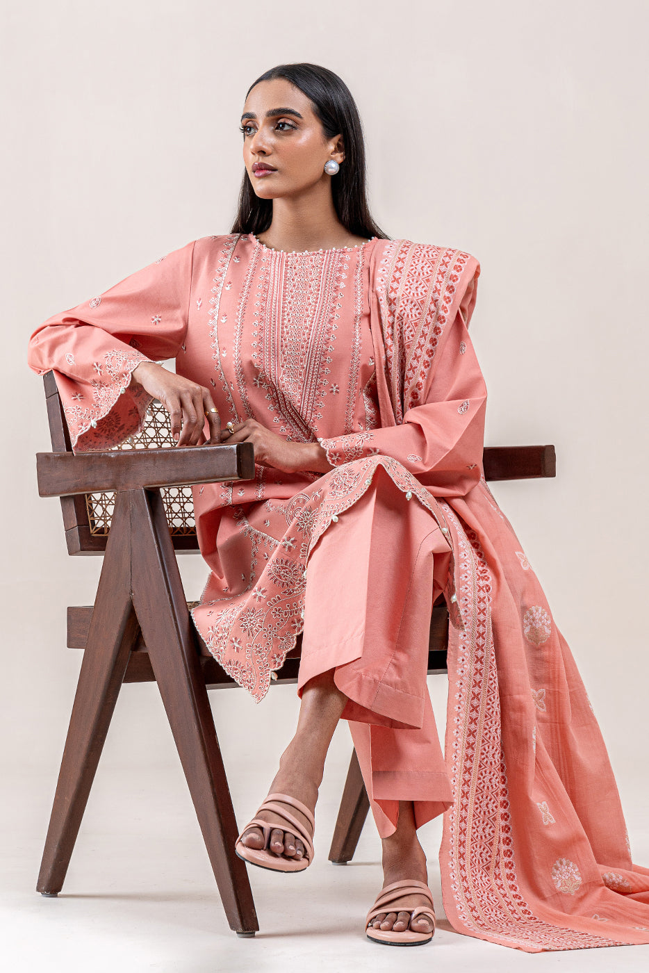 3 PIECE EMBROIDERED LAWN SUIT-CORAL BLISS (UNSTITCHED)