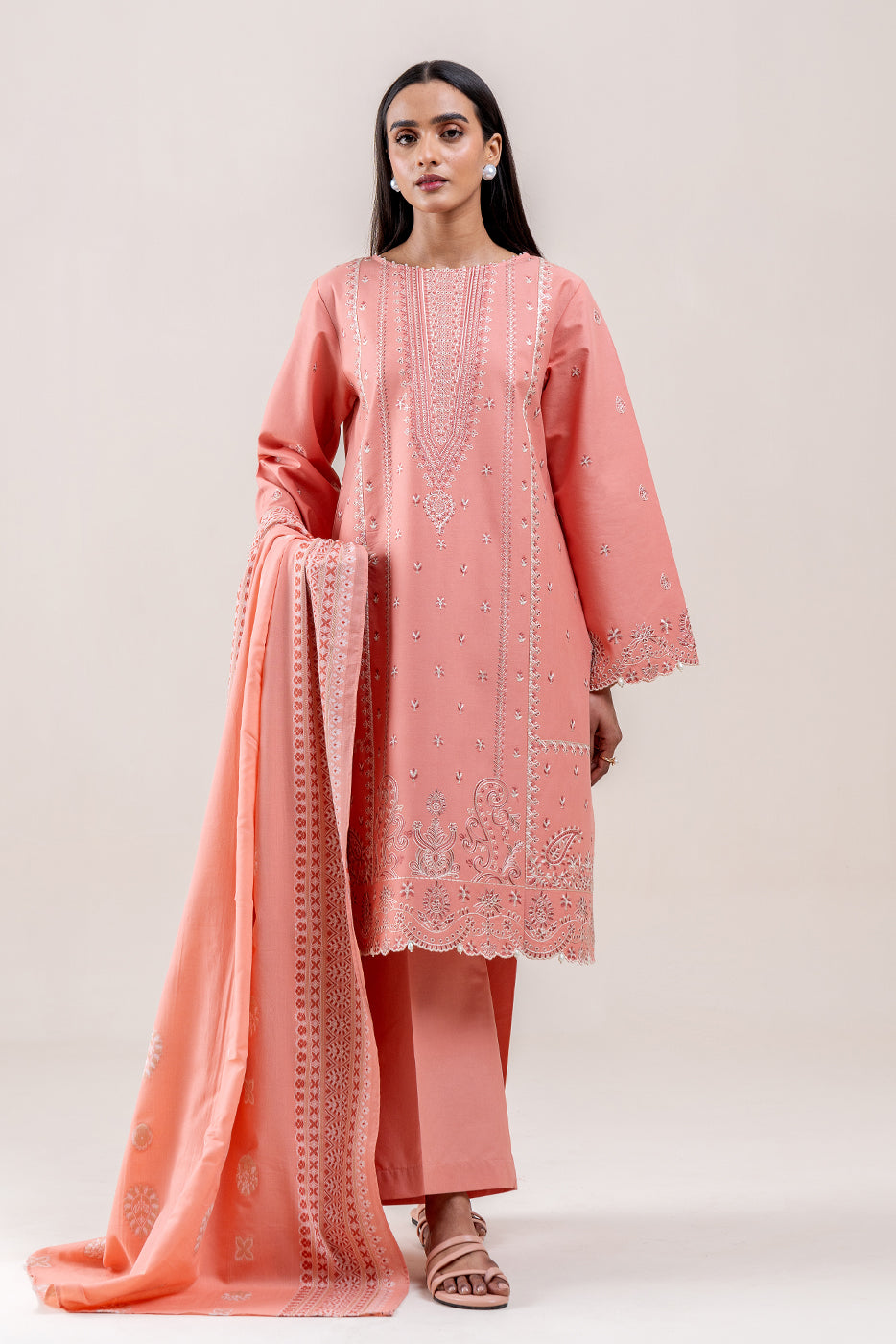 3 PIECE EMBROIDERED LAWN SUIT-CORAL BLISS (UNSTITCHED)