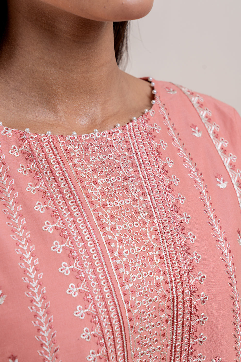 3 PIECE EMBROIDERED LAWN SUIT-CORAL BLISS (UNSTITCHED)