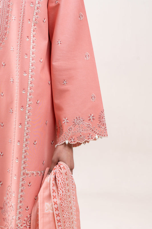 3 PIECE EMBROIDERED LAWN SUIT-CORAL BLISS (UNSTITCHED)