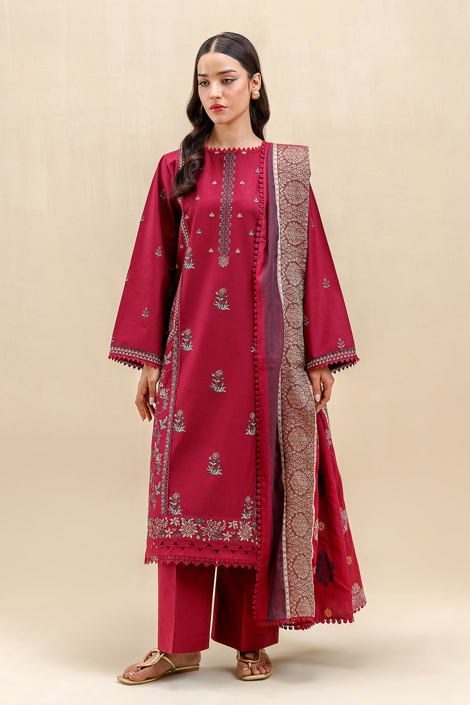 3 PIECE EMBROIDERED LAWN SUIT-CRIMSON QUARTZ (UNSTITCHED)