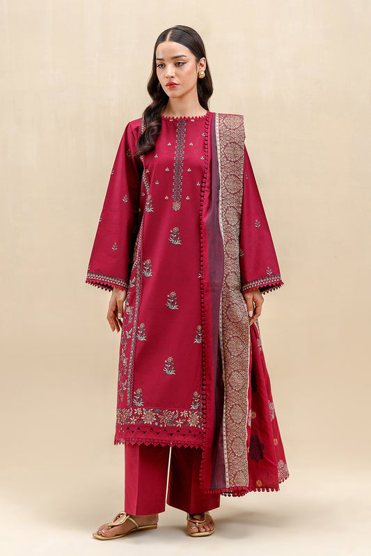 3 PIECE EMBROIDERED LAWN SUIT-CRIMSON QUARTZ (UNSTITCHED)