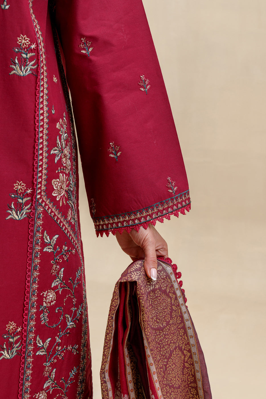 3 PIECE EMBROIDERED LAWN SUIT-CRIMSON QUARTZ (UNSTITCHED)