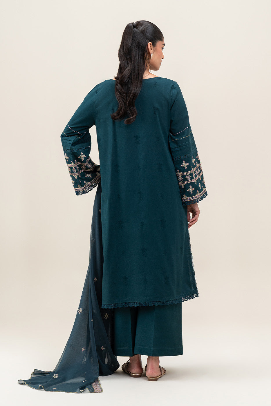 3 PIECE EMBROIDERED SELF JACQUARD SELF JACQUARD SUIT-TEAL WEFT (UNSTITCHED)