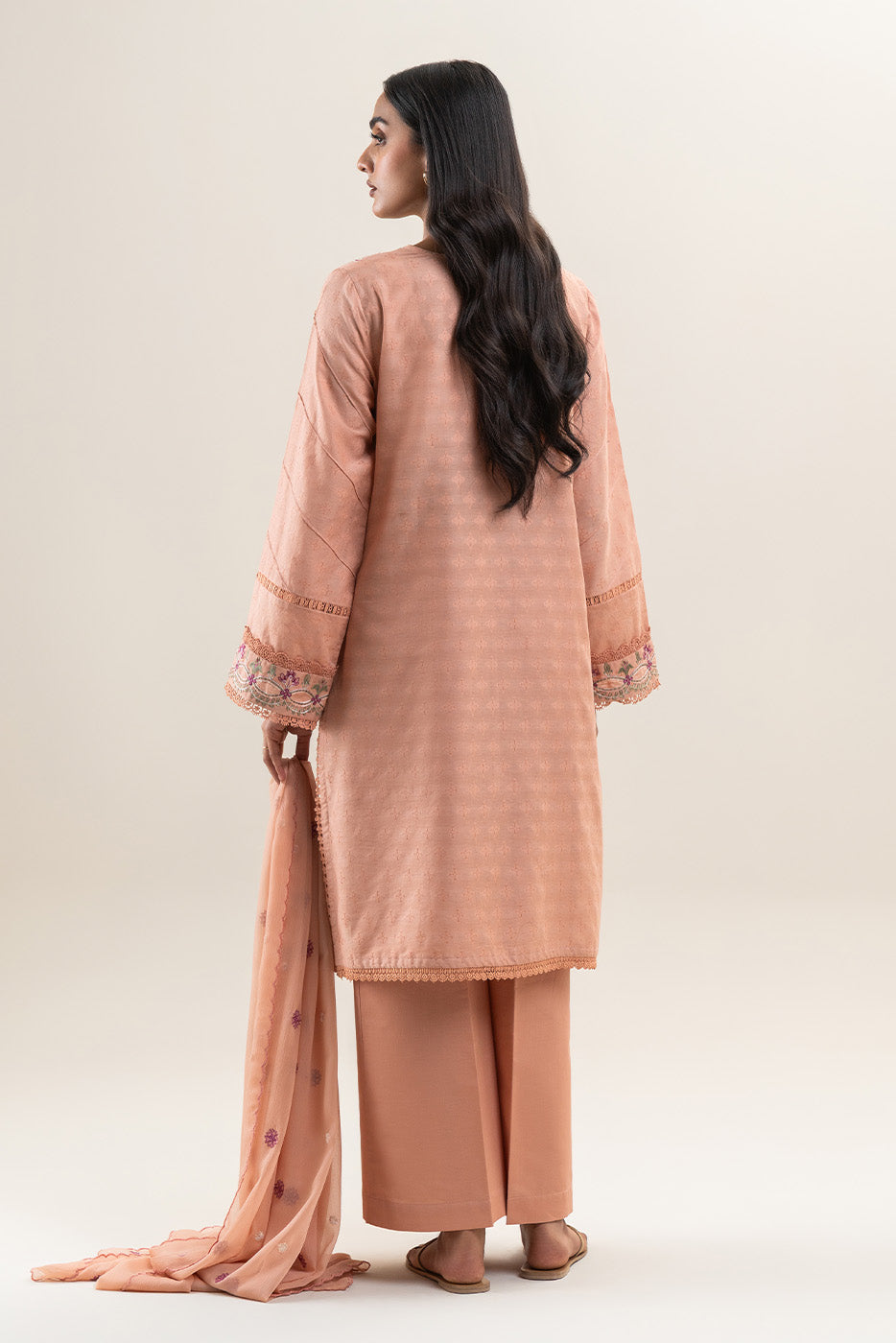 3 PIECE EMBROIDERED SELF JACQUARD SUIT-SALMON STITCH (UNSTITCHED)