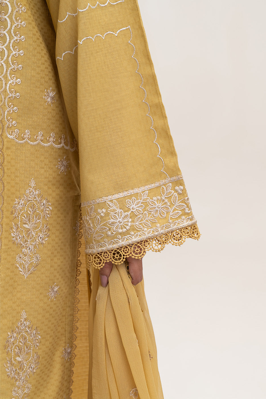 3 PIECE EMBROIDERED SELF JACQUARD SUIT-LIME GLAM (UNSTITCHED)