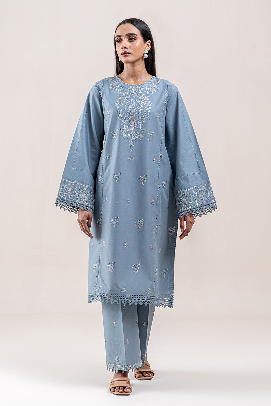 2 PIECE EMBROIDERED LAWN SUIT-STEAL BLUE (UNSTITCHED)
