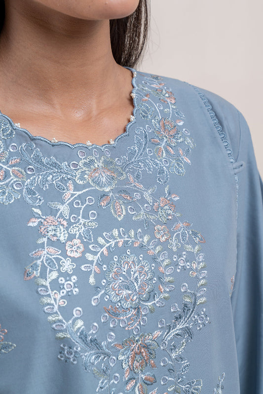 2 PIECE EMBROIDERED LAWN SUIT-STEAL BLUE (UNSTITCHED)