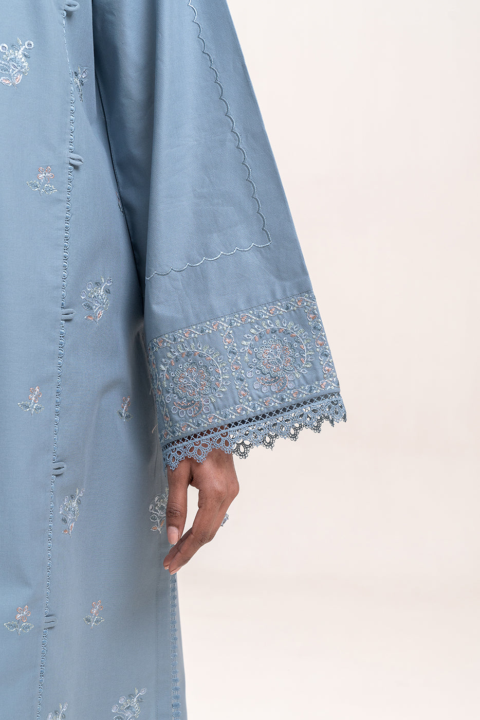 2 PIECE EMBROIDERED LAWN SUIT-STEAL BLUE (UNSTITCHED)