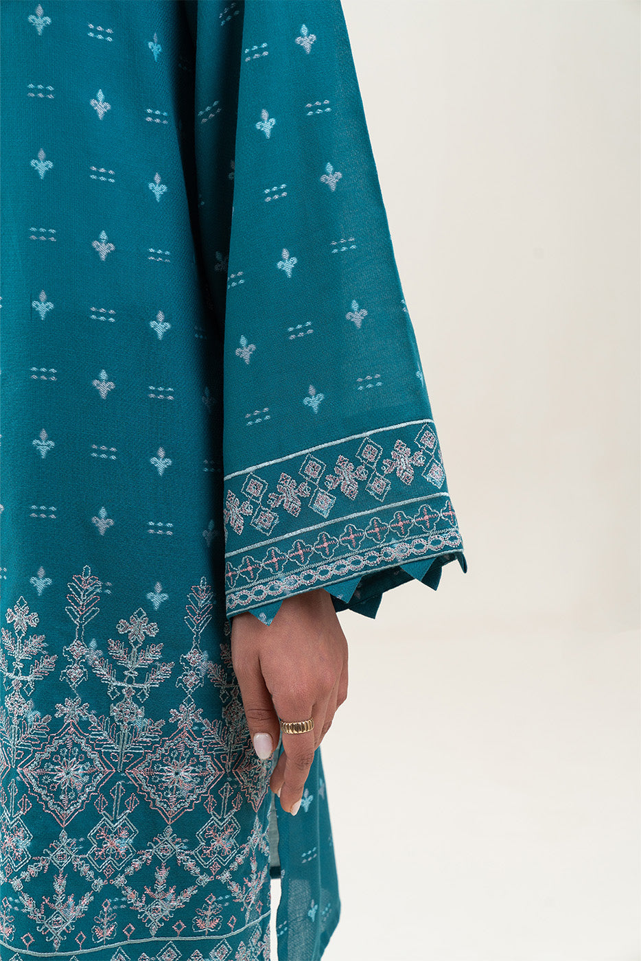 2 PIECE EMBROIDERED JACQUARD SUIT-MIDNIGHT LAGOON (UNSTITCHED)