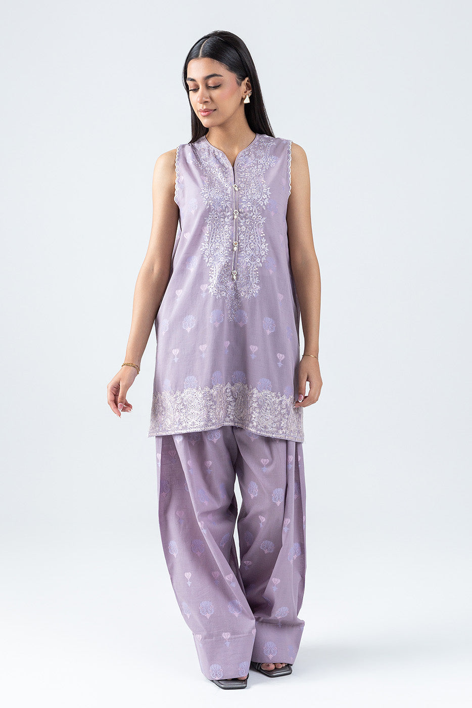 2 PIECE EMBROIDERED JACQUARD SUIT-PAISLEY VEIL (UNSTITCHED)