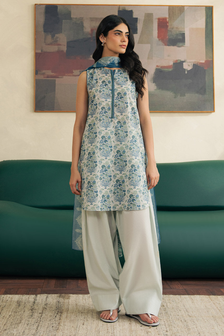 2 PIECE PRINTED LAWN SUIT-PERSIAN VERDANT (UNSTITCHED)
