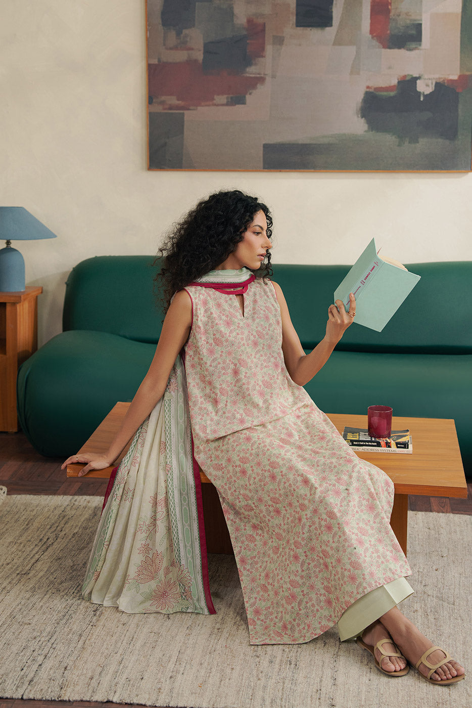 2 PIECE PRINTED LAWN SUIT-SALMON DREAM (UNSTITCHED)