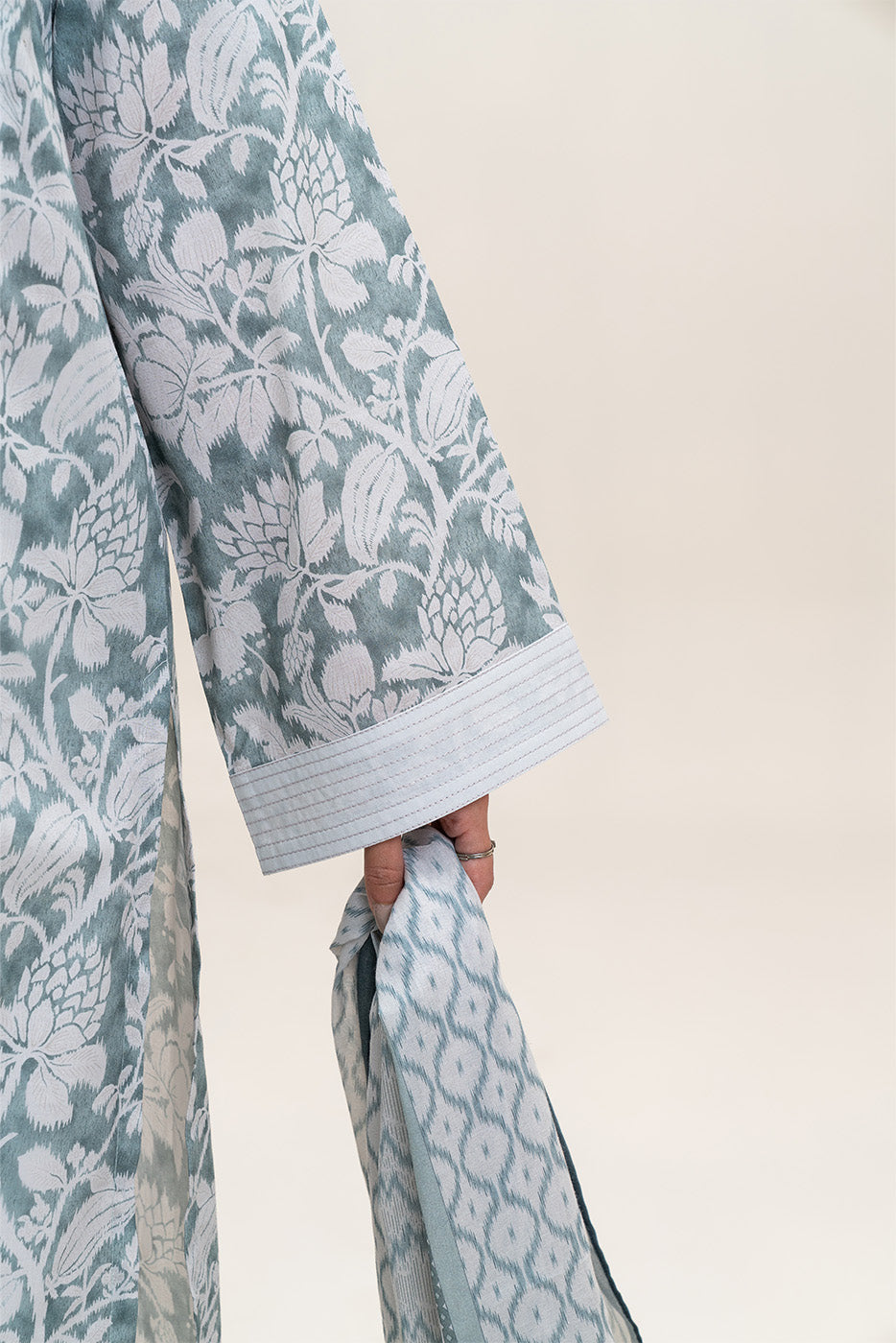 2 PIECE PRINTED LAWN SUIT-FOSSIL MIST (UNSTITCHED)