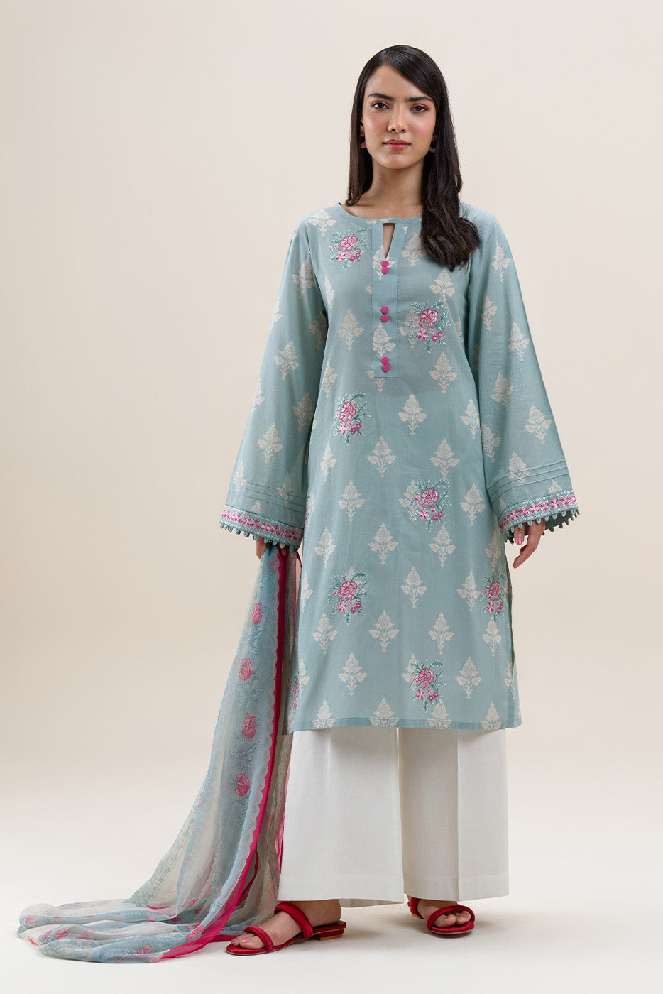 2 PIECE EMBROIDERED LAWN SUIT-ARCTIC BLUE (UNSTITCHED)