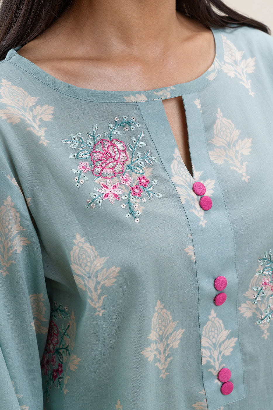 2 PIECE EMBROIDERED LAWN SUIT-ARCTIC BLUE (UNSTITCHED)