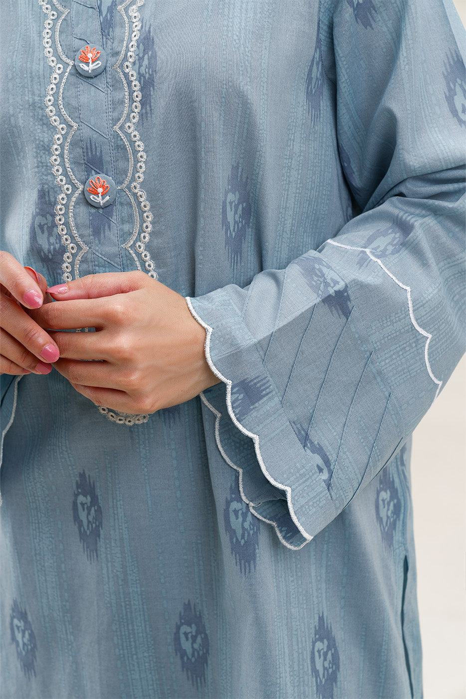 2 PIECE EMBROIDERED LAWN SUIT-AQUA ICE (UNSTITCHED)