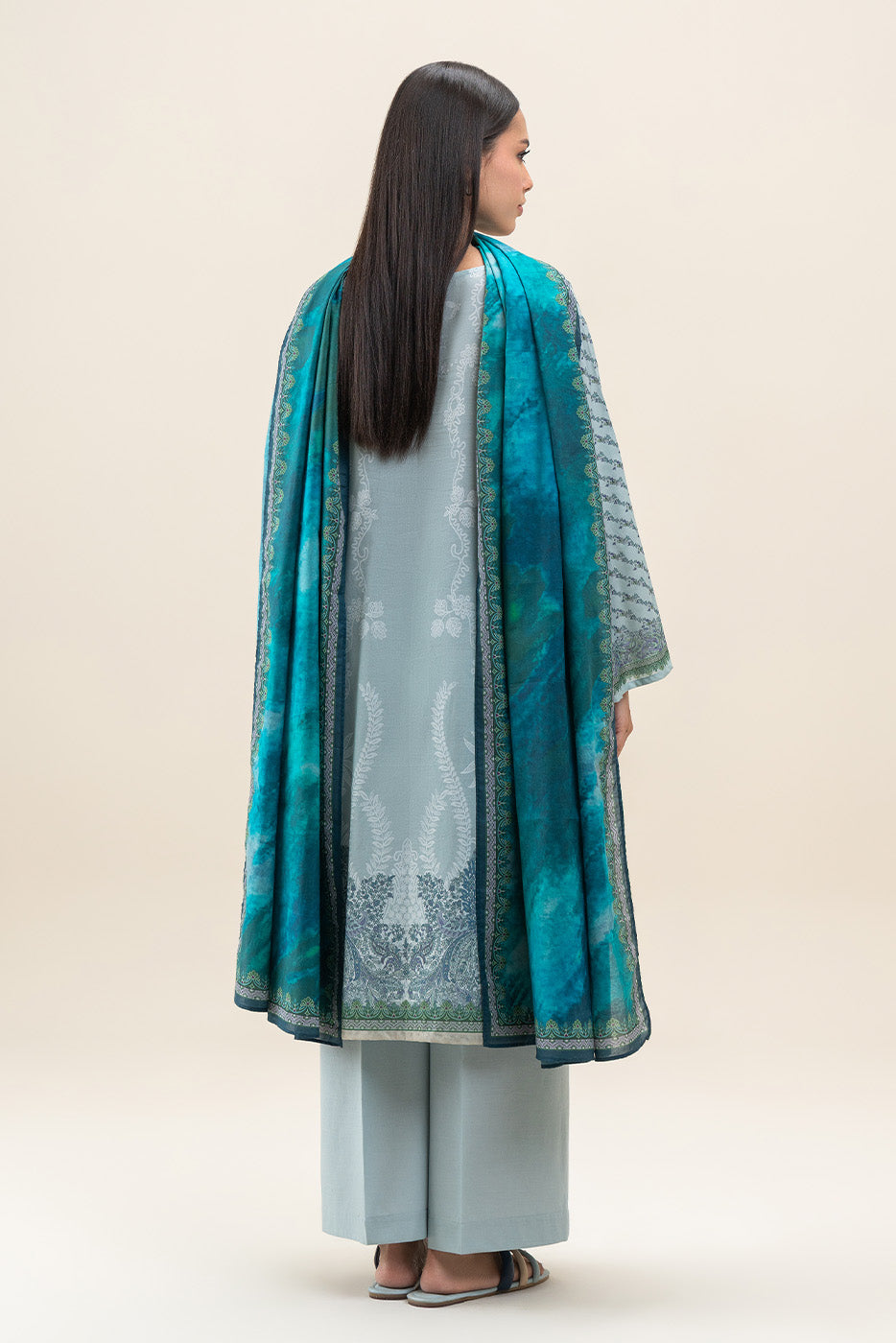 3 PIECE PRINTED LAWN SUIT-PISTACHIO HAZE (UNSTITCHED)