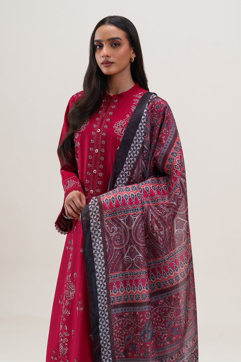 3 PIECE EMBROIDERED LAWN SUIT-SCARLET SAGE (UNSTITCHED)