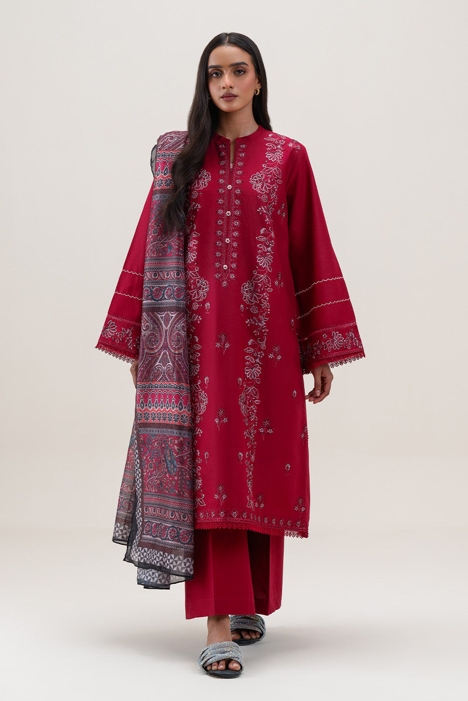 3 PIECE EMBROIDERED LAWN SUIT-SCARLET SAGE (UNSTITCHED)