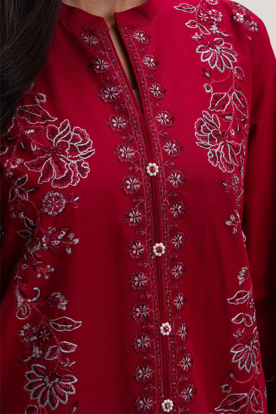 3 PIECE EMBROIDERED LAWN SUIT-SCARLET SAGE (UNSTITCHED)