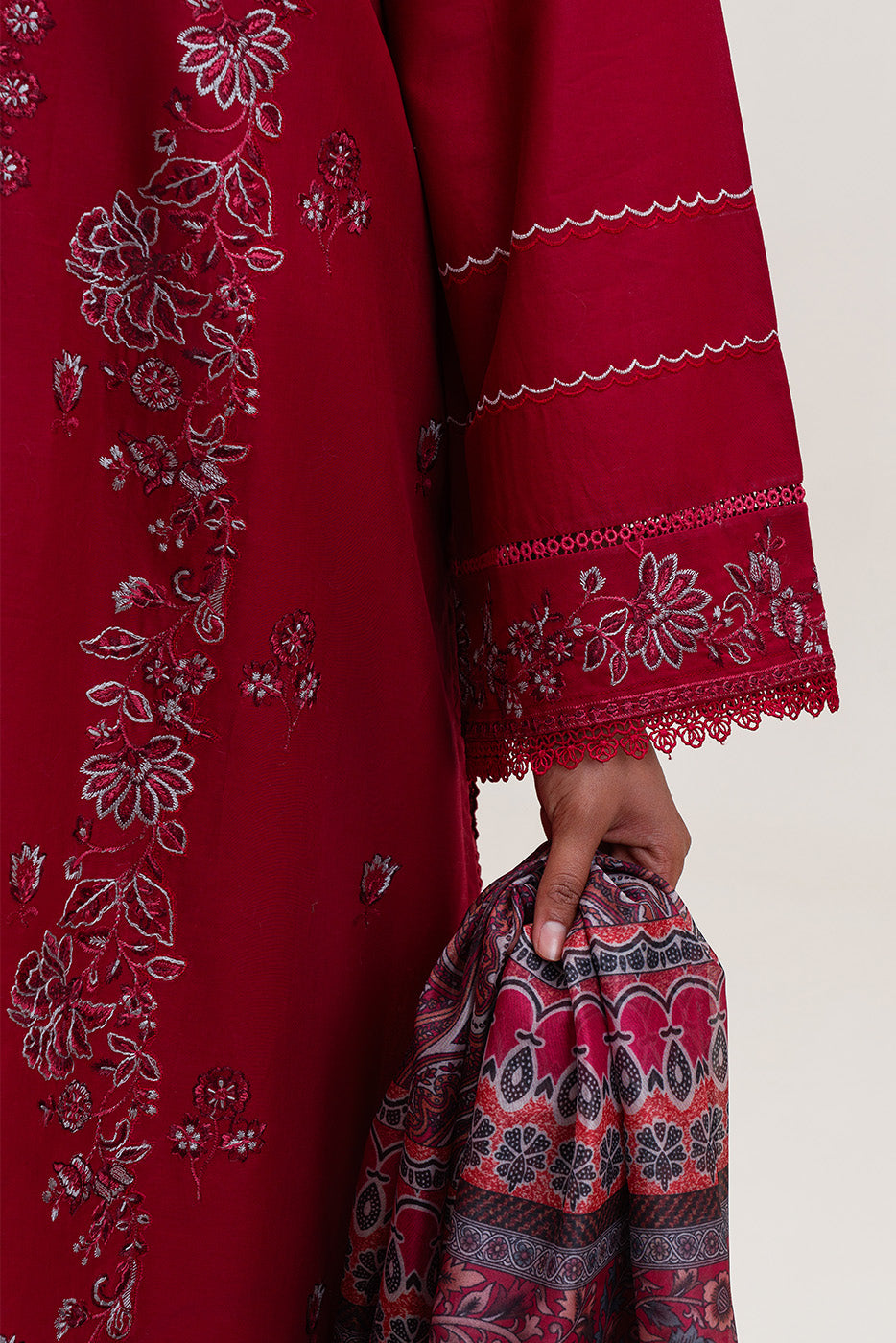 3 PIECE EMBROIDERED LAWN SUIT-SCARLET SAGE (UNSTITCHED)