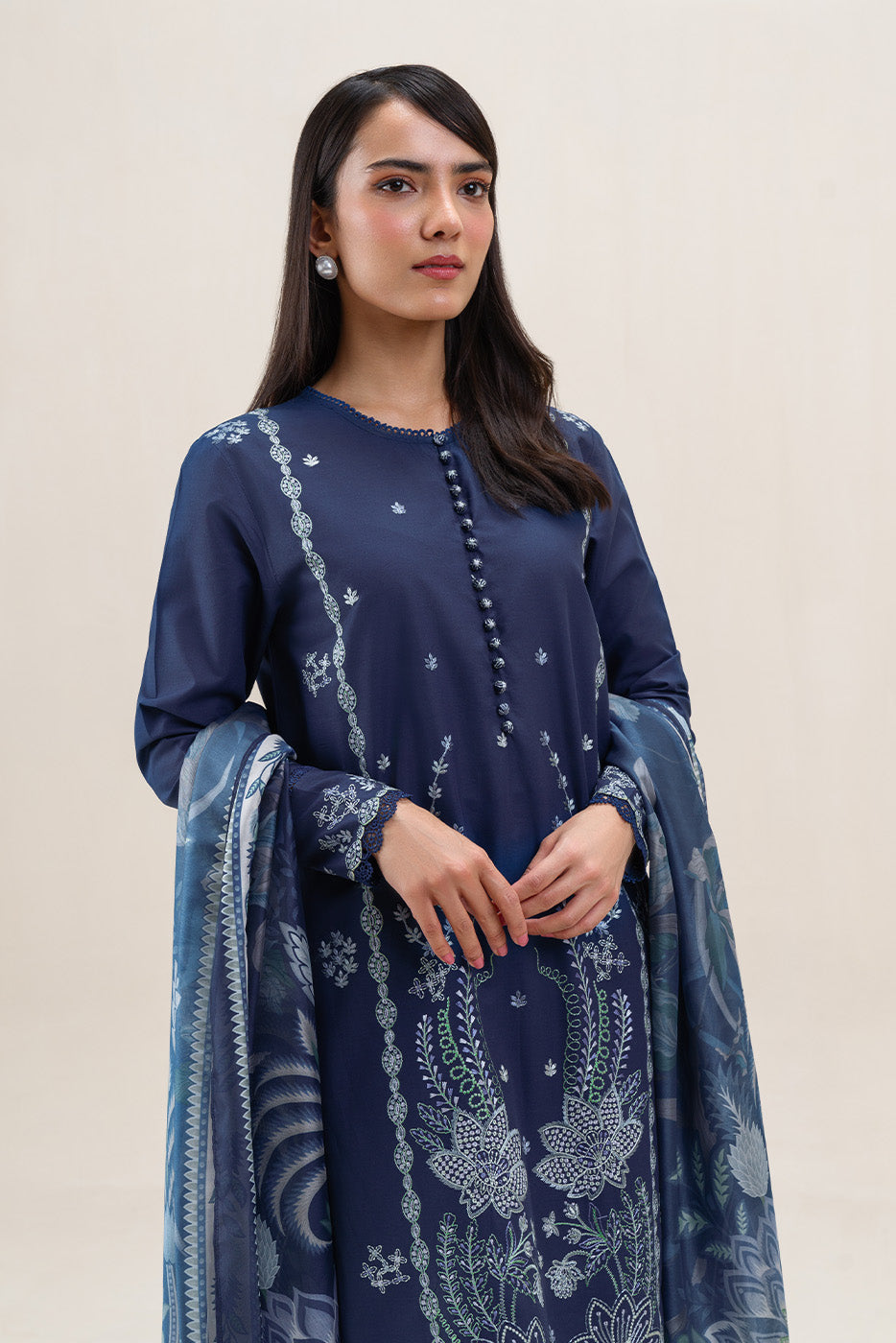 3 PIECE EMBROIDERED LAWN SUIT-PRUSSIAN LUX (UNSTITCHED)
