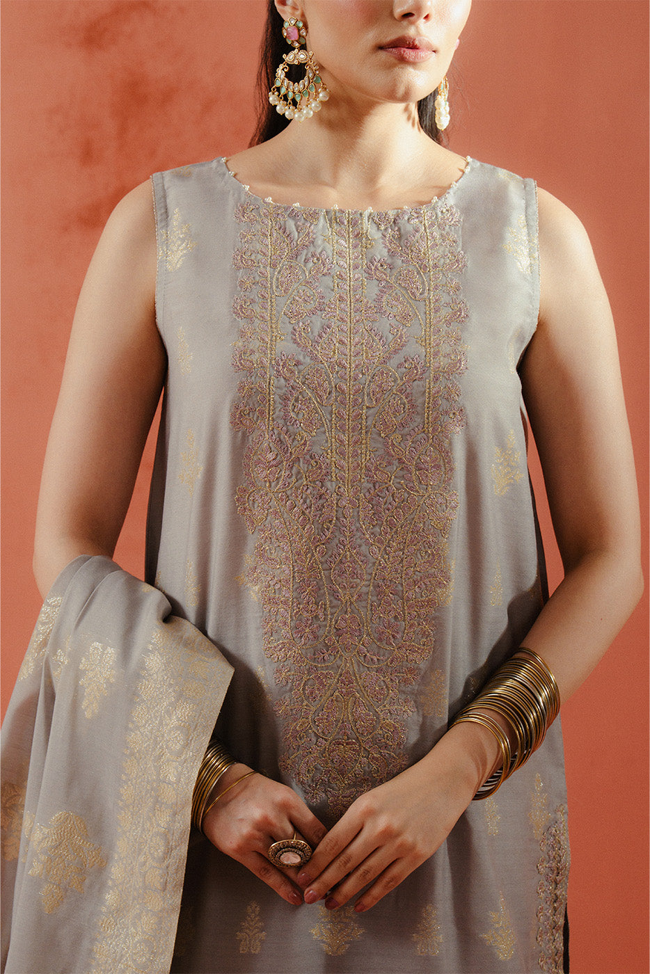 3 PIECE EMBROIDERED LUREX YAN DYED JACQUARD SUIT-AQUA GLAM (UNSTITCHED)