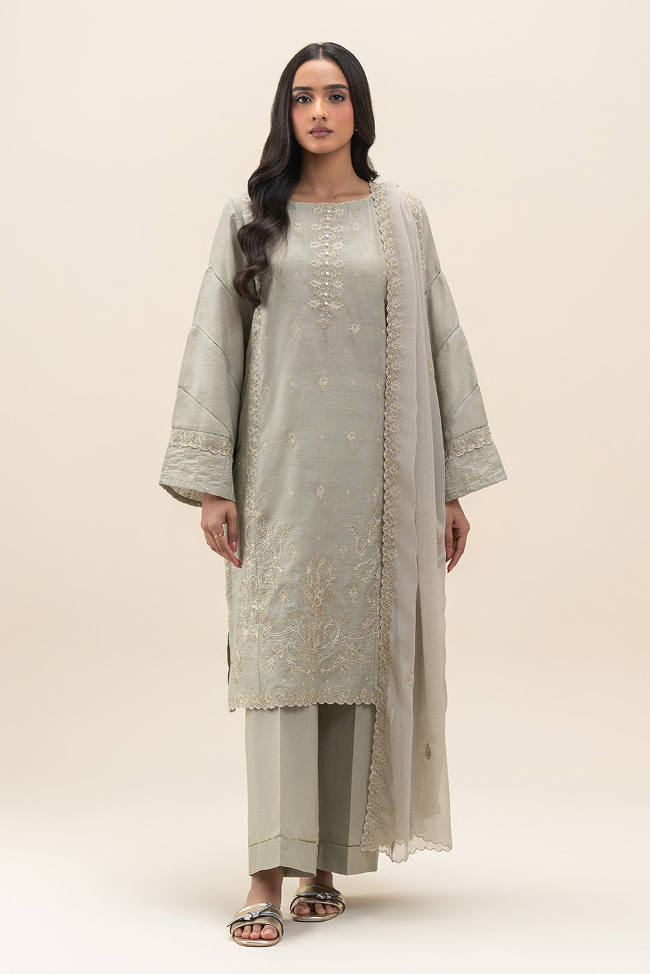 3 PIECE EMBROIDERED SELF JACQUARD SUIT-SABLE DUSK (UNSTITCHED)
