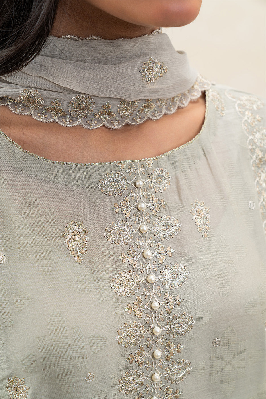 3 PIECE EMBROIDERED SELF JACQUARD SUIT-SABLE DUSK (UNSTITCHED)