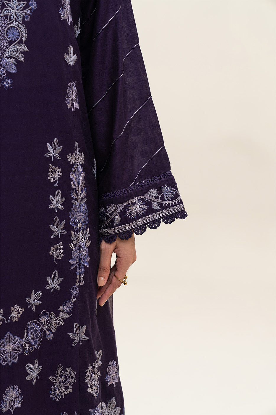 3 PIECE EMBROIDERED SELF JACQUARD SUIT-INDIGO MUSE (UNSTITCHED)