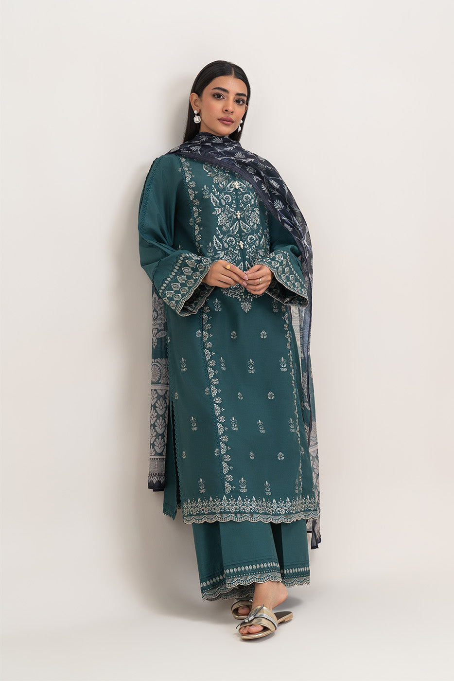 3 PIECE EMBROIDERED LAWN SUIT-TEAL GLAM (UNSTITCHED)