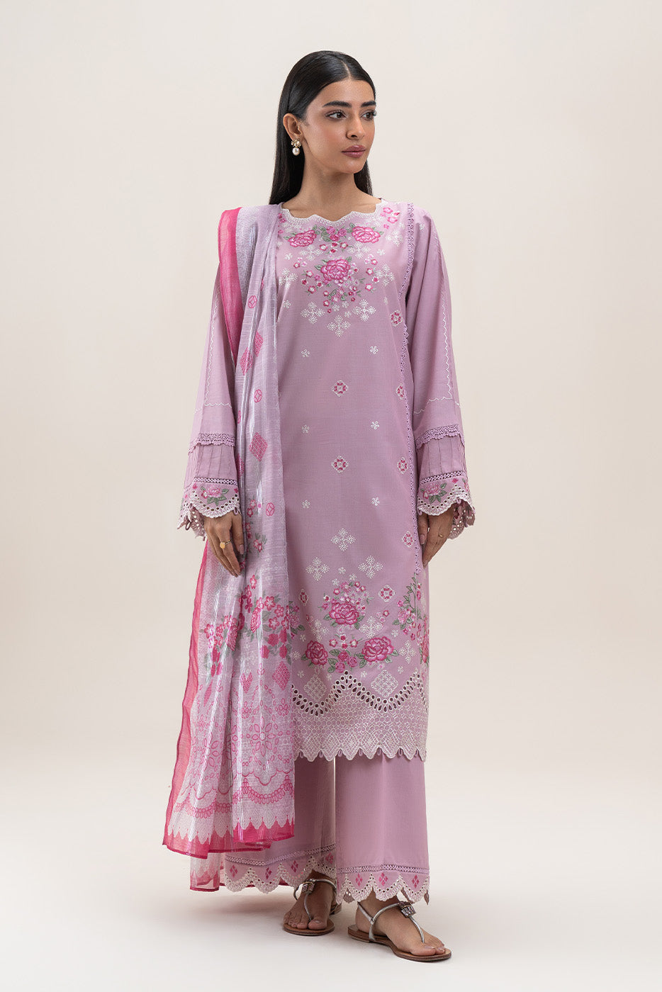 3 PIECE EMBROIDERED LAWN SUIT-DUSKY ROSE (UNSTITCHED)