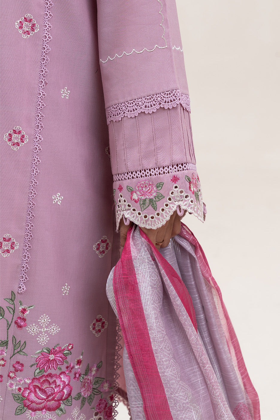 3 PIECE EMBROIDERED LAWN SUIT-DUSKY ROSE (UNSTITCHED)