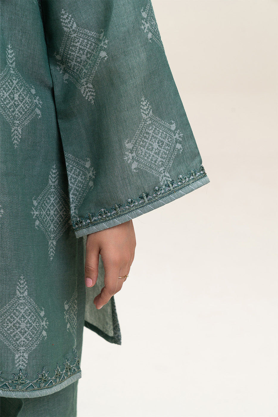 2 PIECE EMBROIDERED YAN DYED JACQUARD SUIT-PINE GREEN (UNSTITCHED)